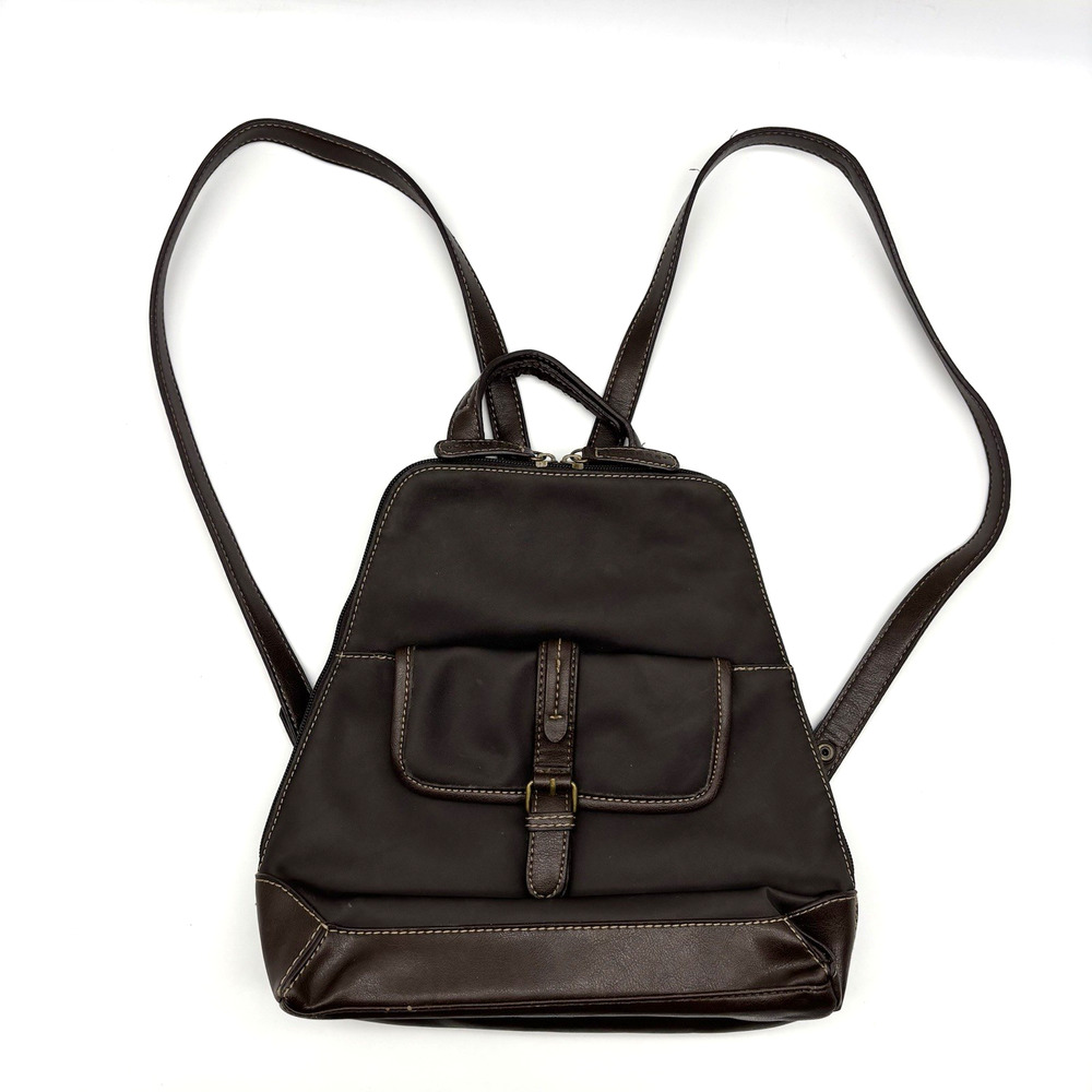 Vintage 00s Y2K Dockers Brown Poly Zip Around Organizer Backpack Purse 10x10.5"